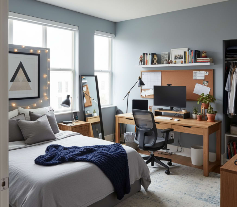 dormitorio con home office
